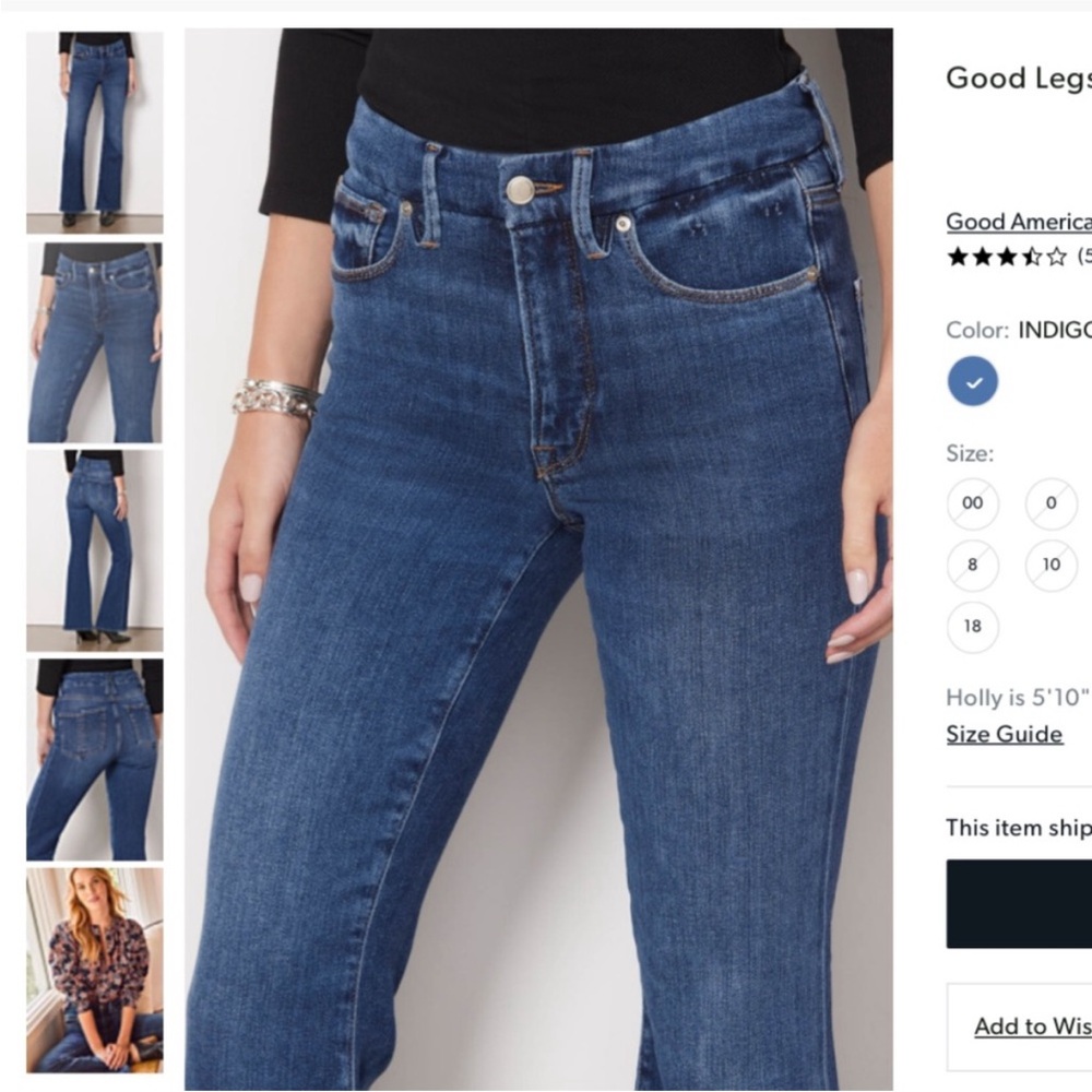 Good American Women’s High Rise Bootcut Flare Jeans Dark Wash Stretch Denim Y2K - Picture 5 of 13